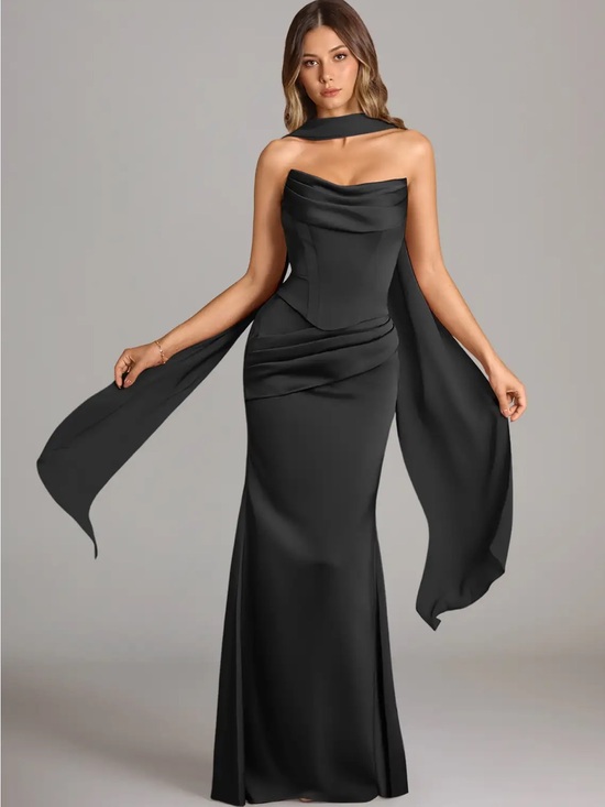 Azazie Dresses & Skirts - Azazie Sorrel Black Mermaid Strapless Stretch Satin Convertible Dress